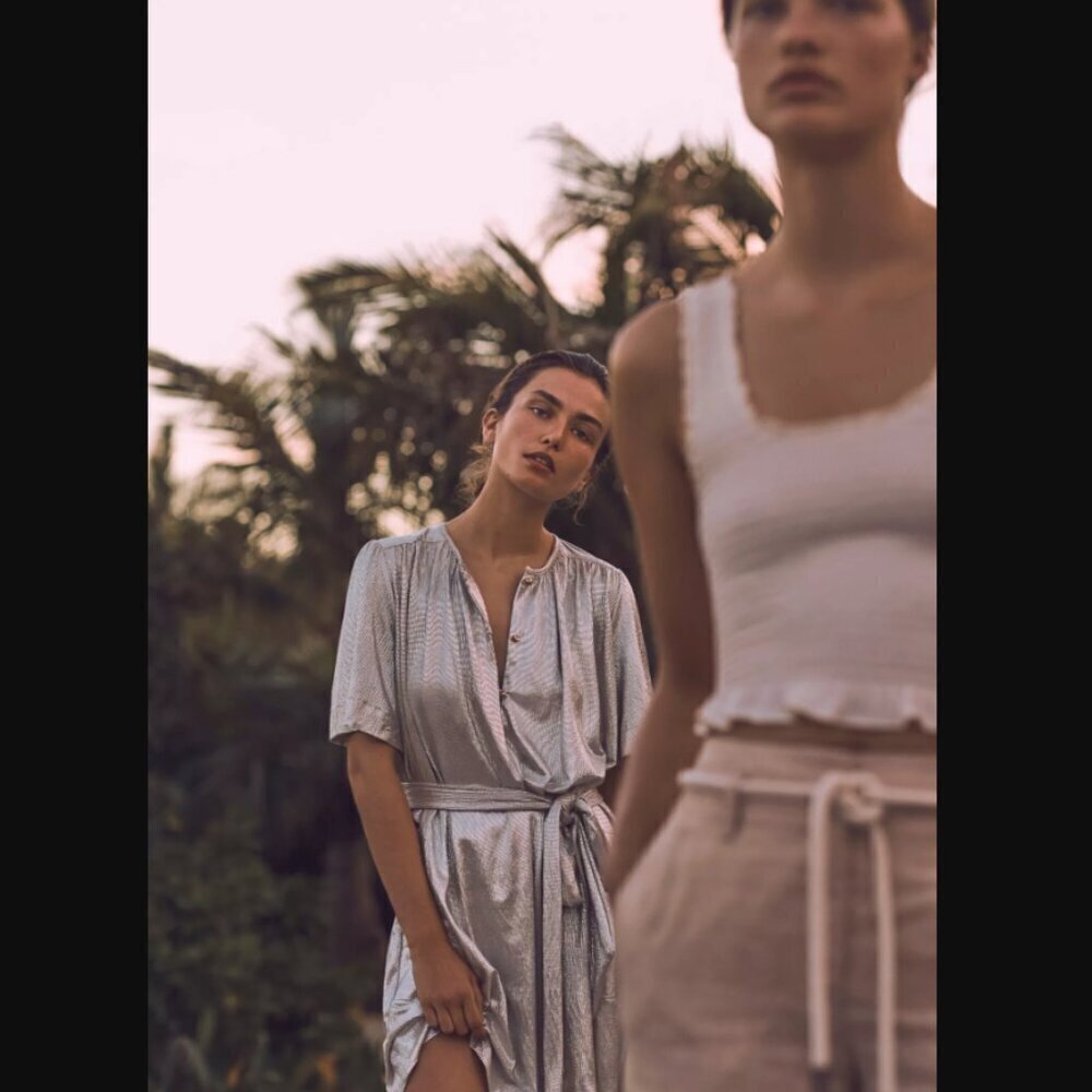 Anthropologie Sabina Musayev Mercury Metallic Gold Silver Shirt Dress S - Picture 6 of 11